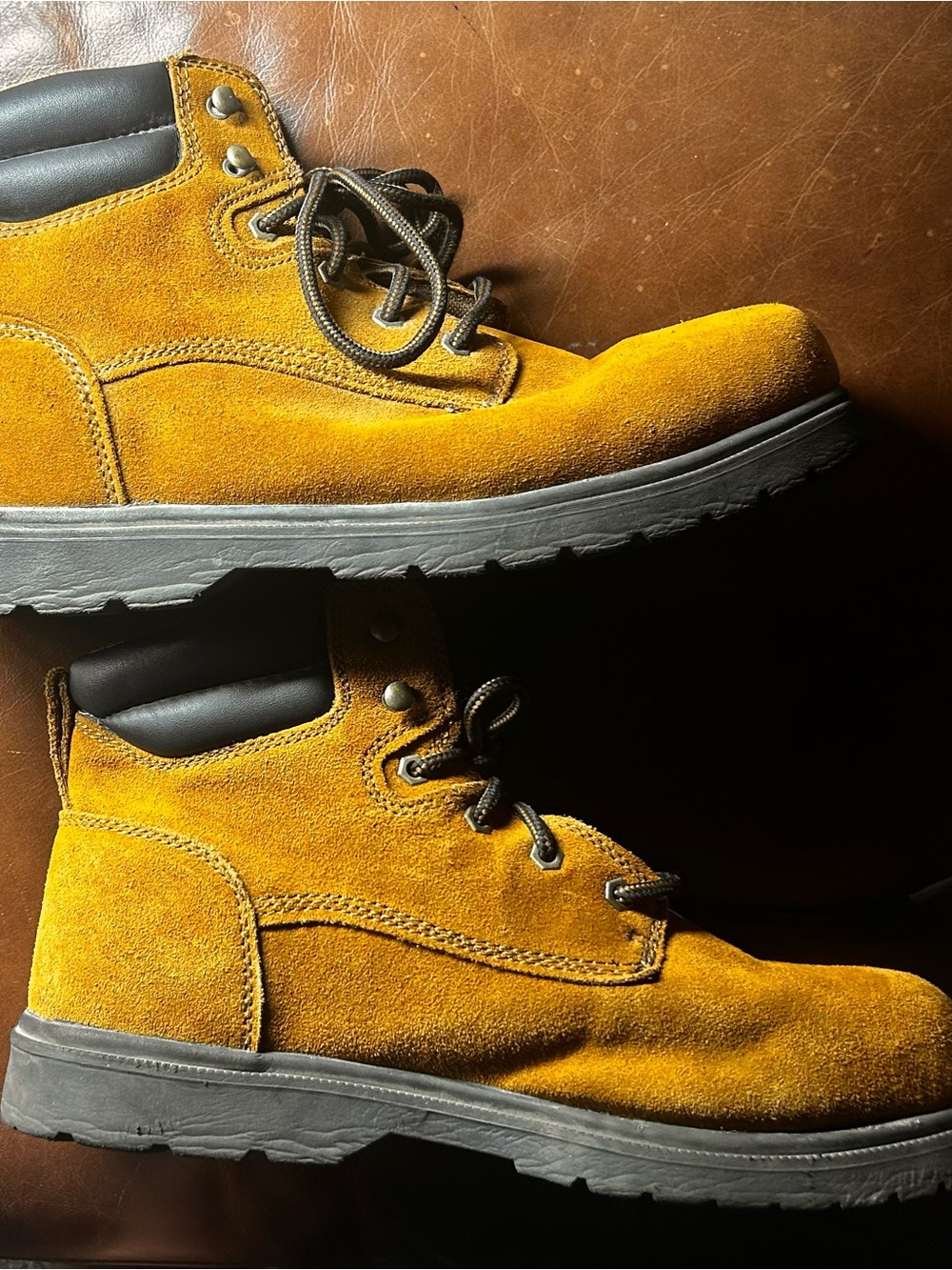 BRAHMA Men's Suede Work Boots in Mustard Yellow - Rugged Lace-Up 13/W-14 1/2